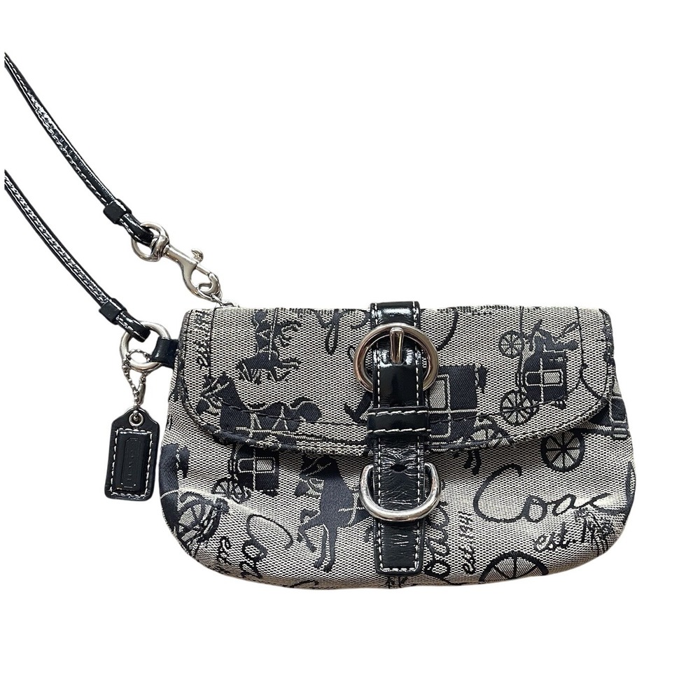 Coach Signature Canvas Wristlet in Black and Cream
